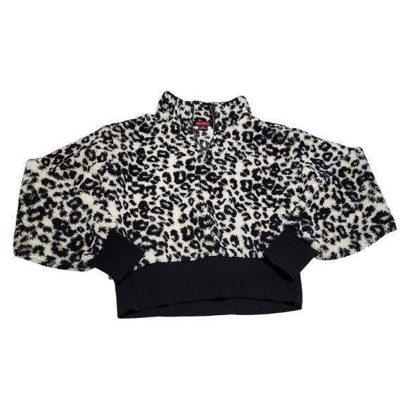 Rock & Roll Denim M Faux Fur Animal Print Leopard Spotted Cropped Sweater - Picture 1 of 4